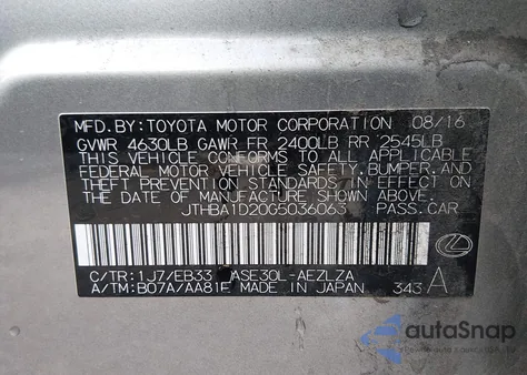 2016 Lexus Is 200T z USA, uszkodzony, nr VIN JTHBA1D20G5036063